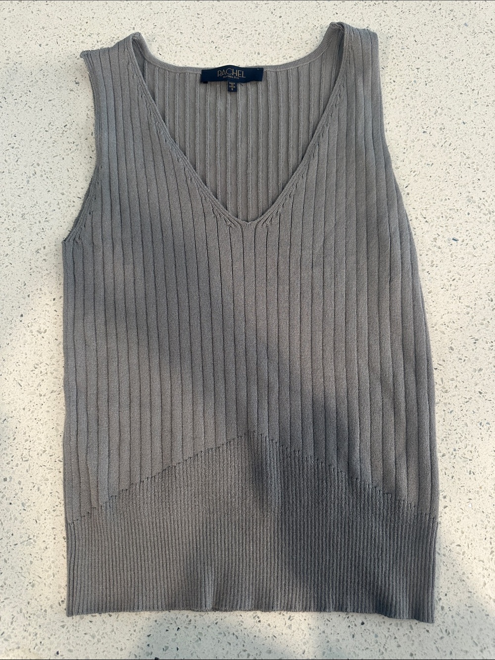 Rachel Ribbed V-Neck Sleeveless Knit Tank - Gray